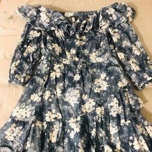 Michael Kors Floral Ruffle Off Shoulder Long Sleeve Mini Dress Women